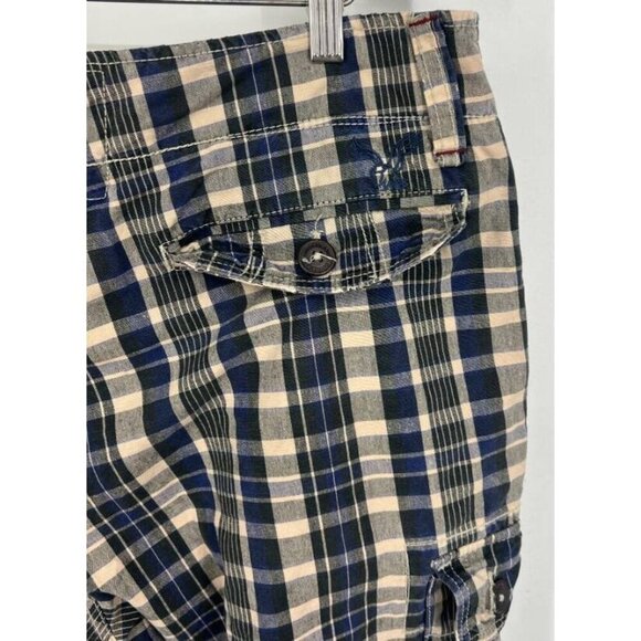 American Eagle Mens Vintage Beige Blue Plaid Cargo Shorts Size 34 EUC Classic - Picture 6 of 8